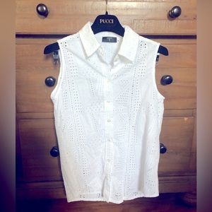 Tahari Spring Cotton button down Tank top Blouse, Lightweight!